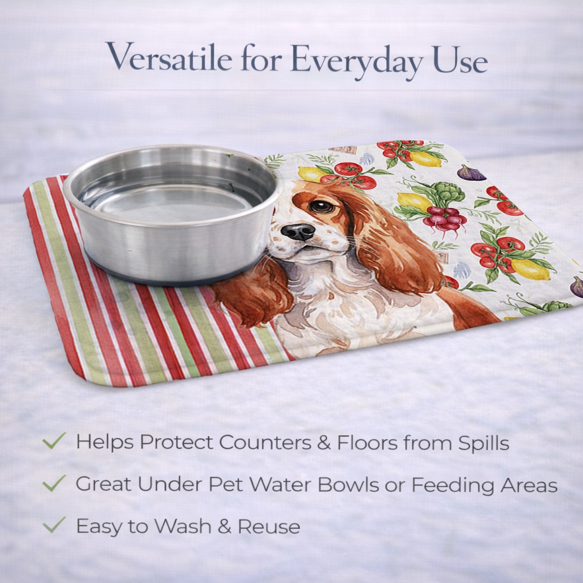 Picture of Carolines Treasures WDK8235DDM 21 x 14 in. Blenheim English Toy Spaniel Vegetables Dish Drying Mat