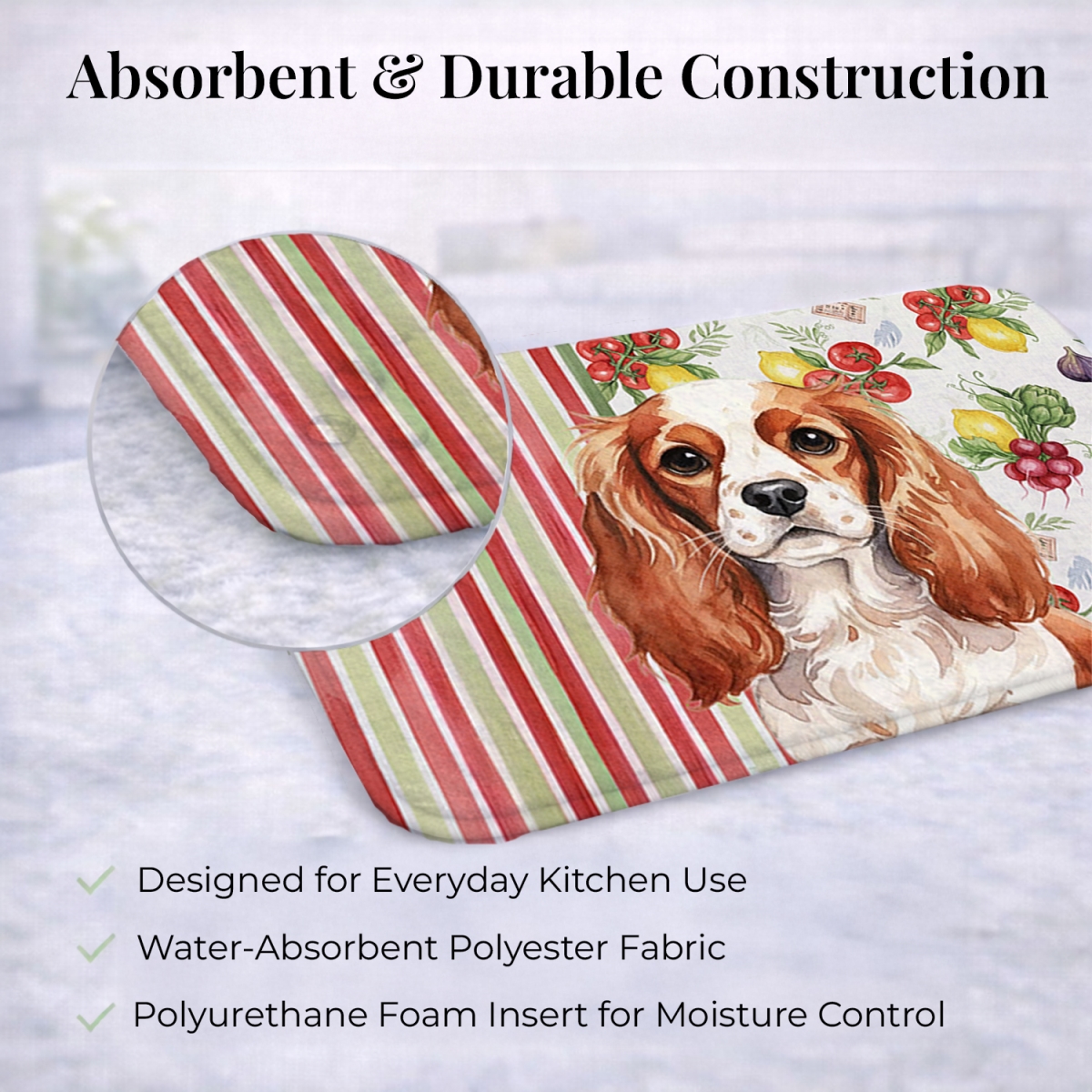 Picture of Carolines Treasures WDK8235DDM 21 x 14 in. Blenheim English Toy Spaniel Vegetables Dish Drying Mat
