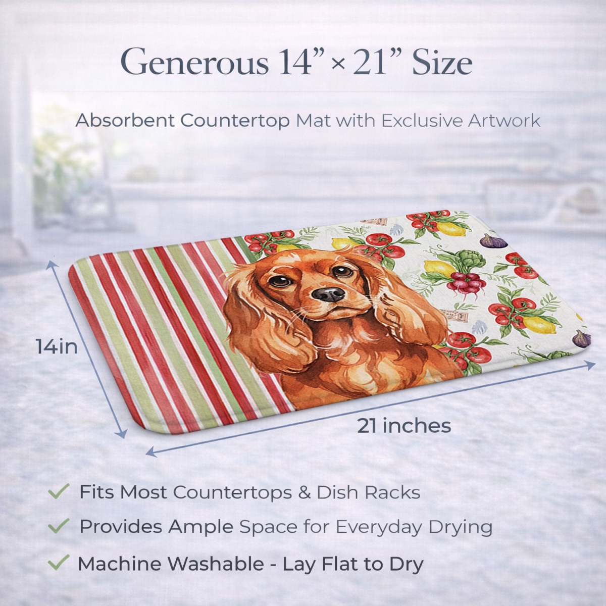 Picture of Carolines Treasures WDK8236DDM 21 x 14 in. Ruby English Toy Spaniel Vegetables Dish Drying Mat