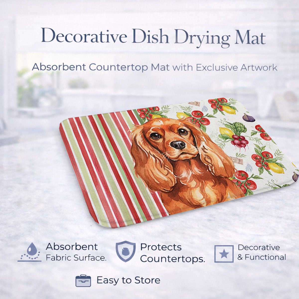 Picture of Carolines Treasures WDK8236DDM 21 x 14 in. Ruby English Toy Spaniel Vegetables Dish Drying Mat