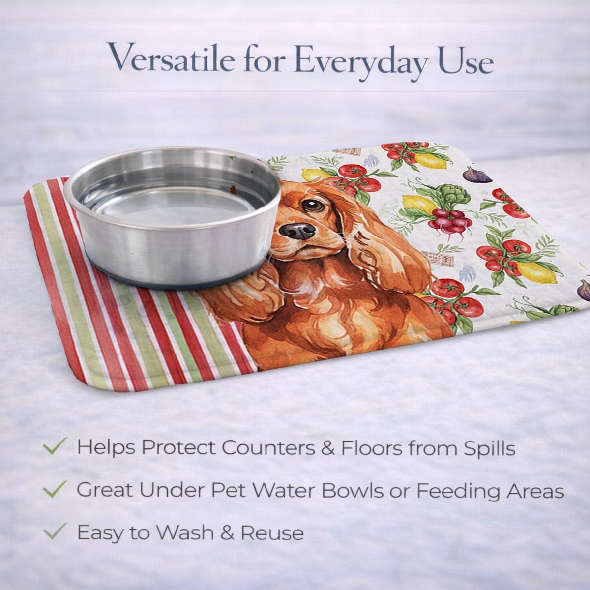 Picture of Carolines Treasures WDK8236DDM 21 x 14 in. Ruby English Toy Spaniel Vegetables Dish Drying Mat