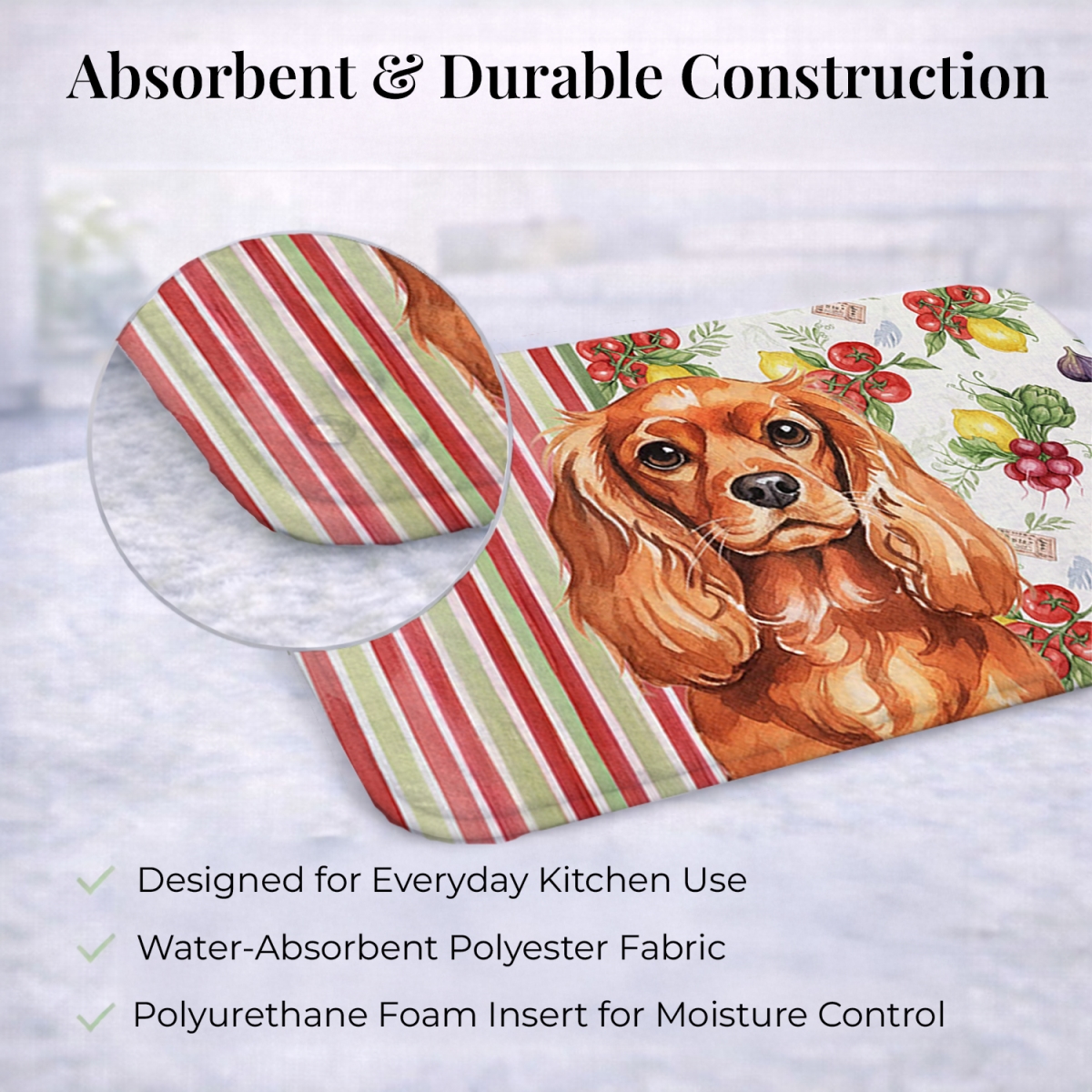 Picture of Carolines Treasures WDK8236DDM 21 x 14 in. Ruby English Toy Spaniel Vegetables Dish Drying Mat
