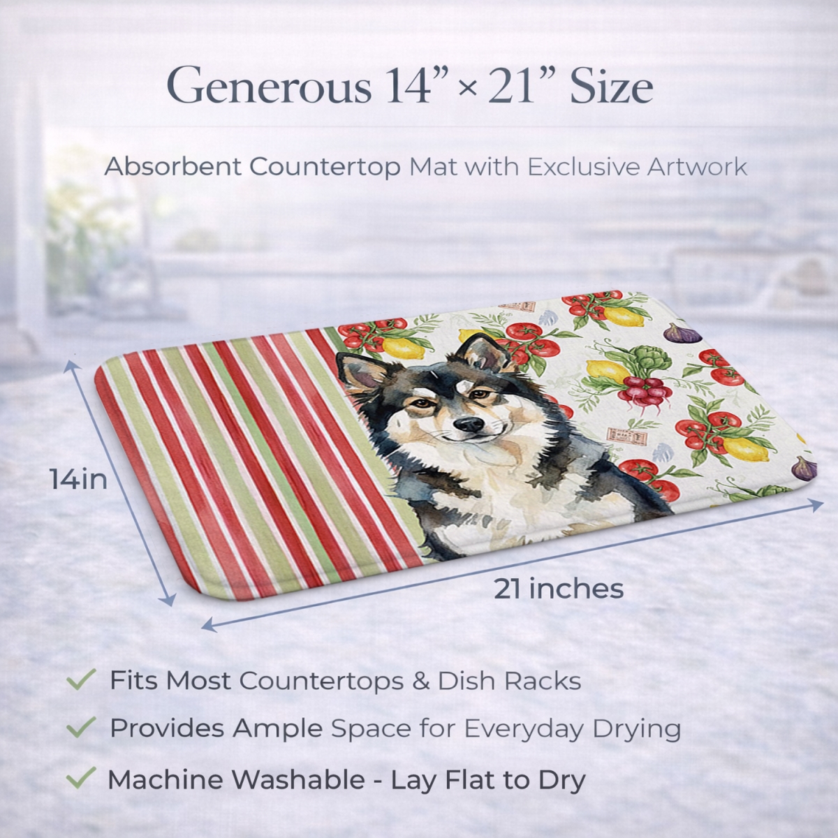 Picture of Carolines Treasures WDK8237DDM 21 x 14 in. Finnish Lapphund Vegetables Dish Drying Mat