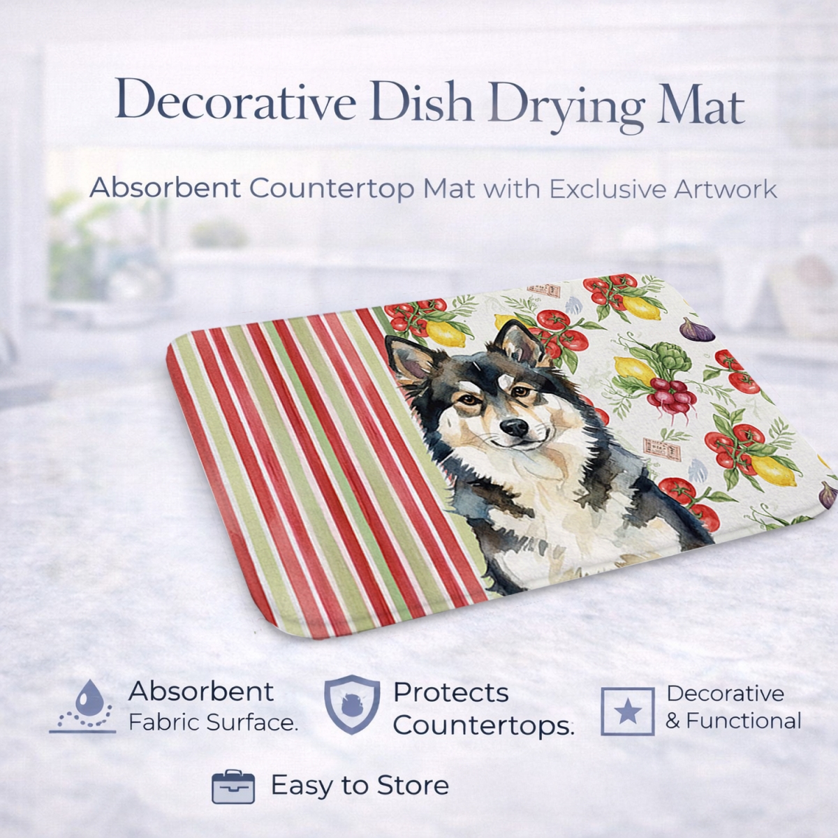 Picture of Carolines Treasures WDK8237DDM 21 x 14 in. Finnish Lapphund Vegetables Dish Drying Mat