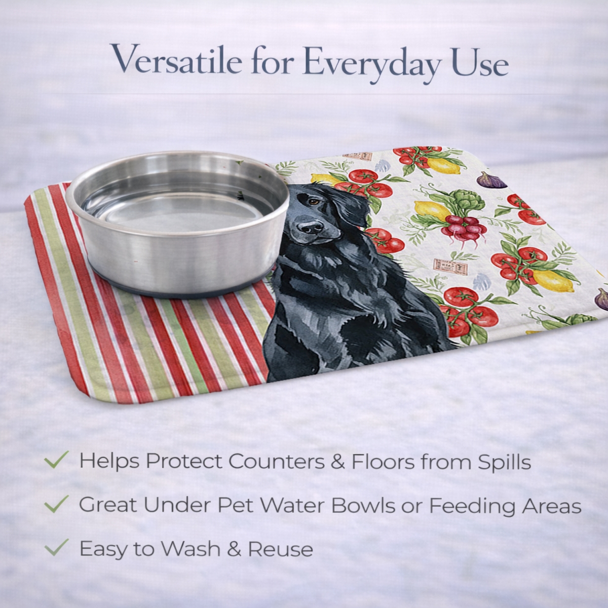 Picture of Carolines Treasures WDK8238DDM 21 x 14 in. Black Flat-Coated Retriever Vegetables Dish Drying Mat