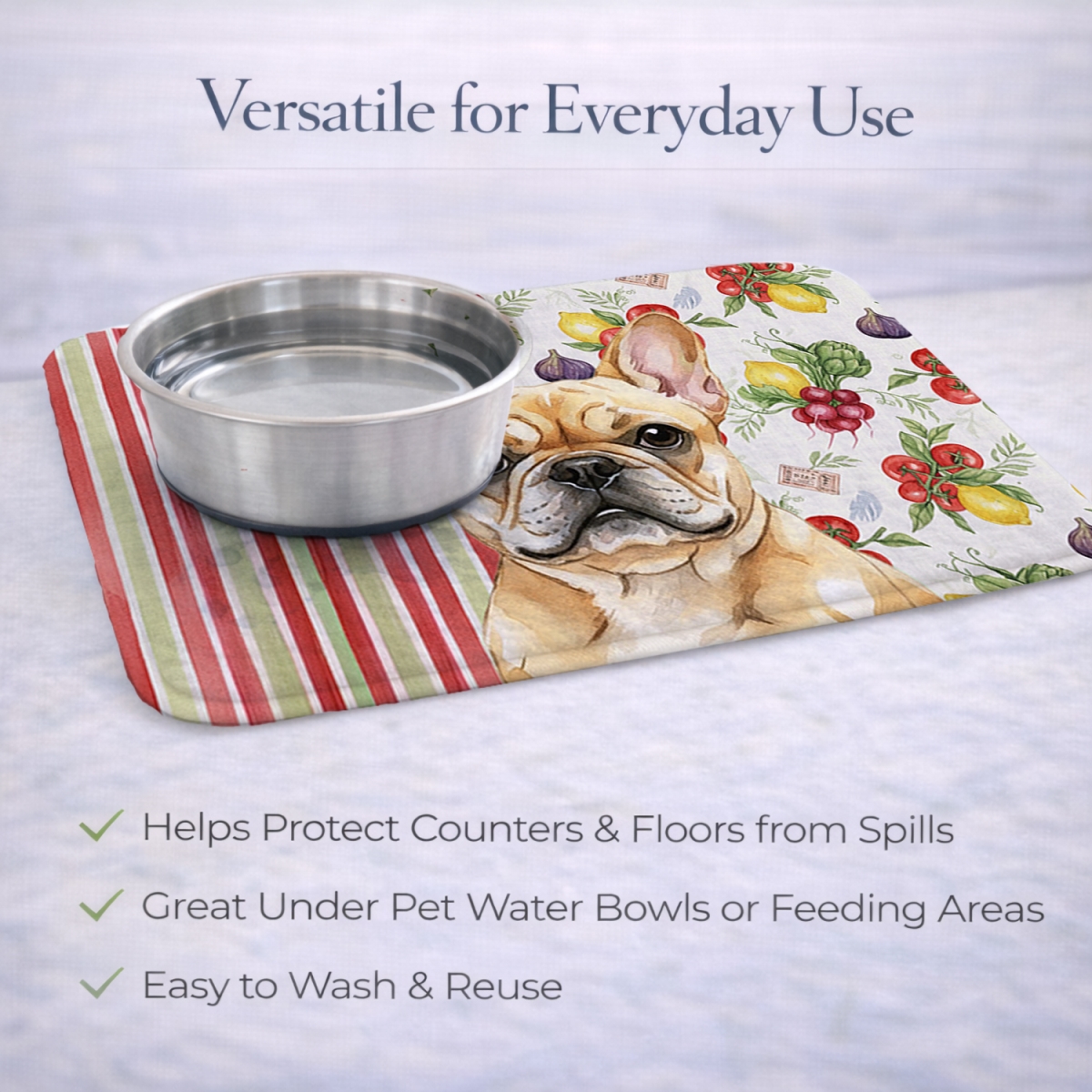 Picture of Carolines Treasures WDK8240DDM 21 x 14 in. Fawn French Bulldog Vegetables Dish Drying Mat