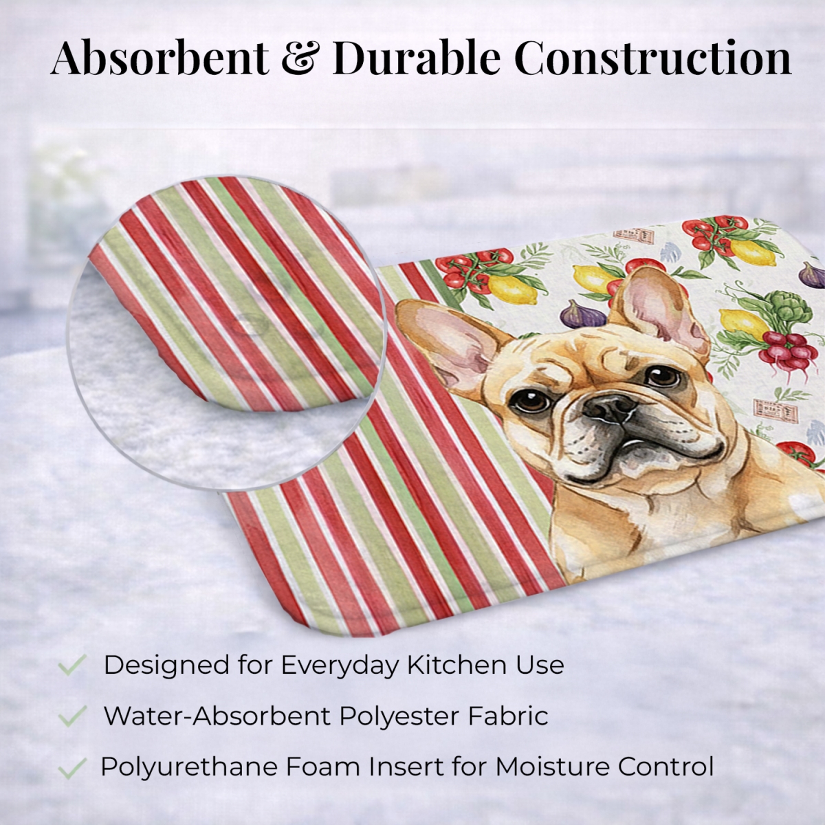 Picture of Carolines Treasures WDK8240DDM 21 x 14 in. Fawn French Bulldog Vegetables Dish Drying Mat