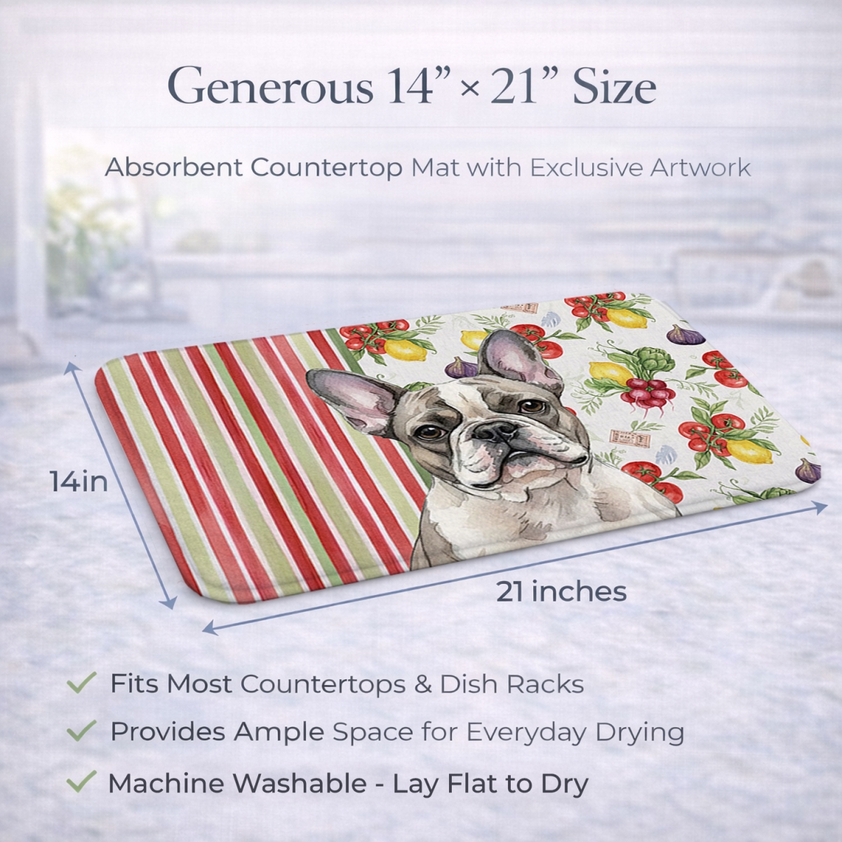 Picture of Carolines Treasures WDK8241DDM 21 x 14 in. Pied French Bulldog Vegetables Dish Drying Mat