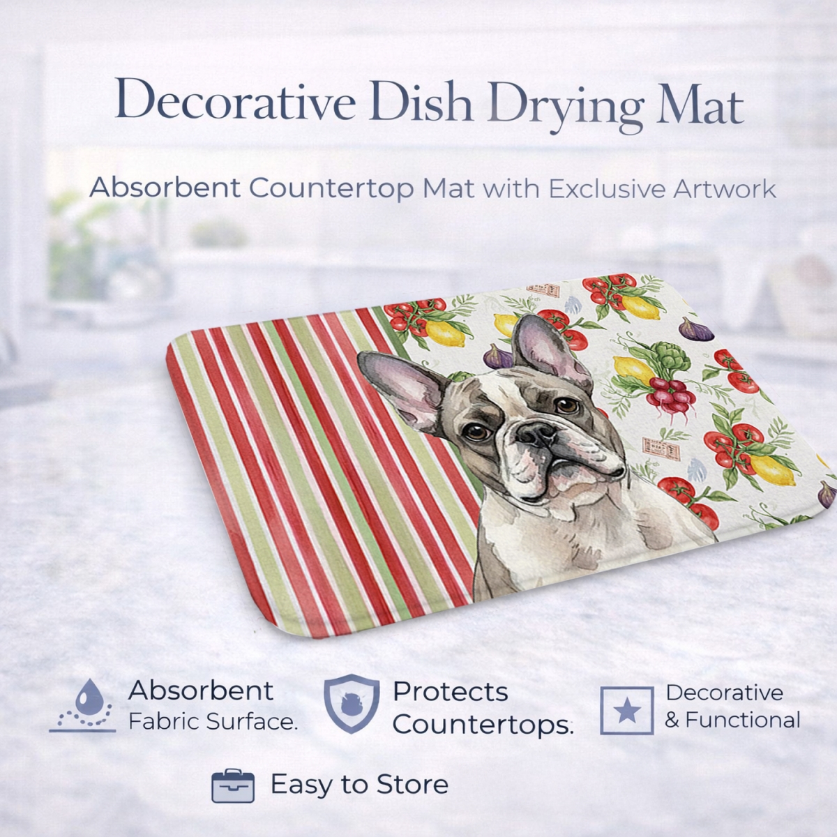 Picture of Carolines Treasures WDK8241DDM 21 x 14 in. Pied French Bulldog Vegetables Dish Drying Mat