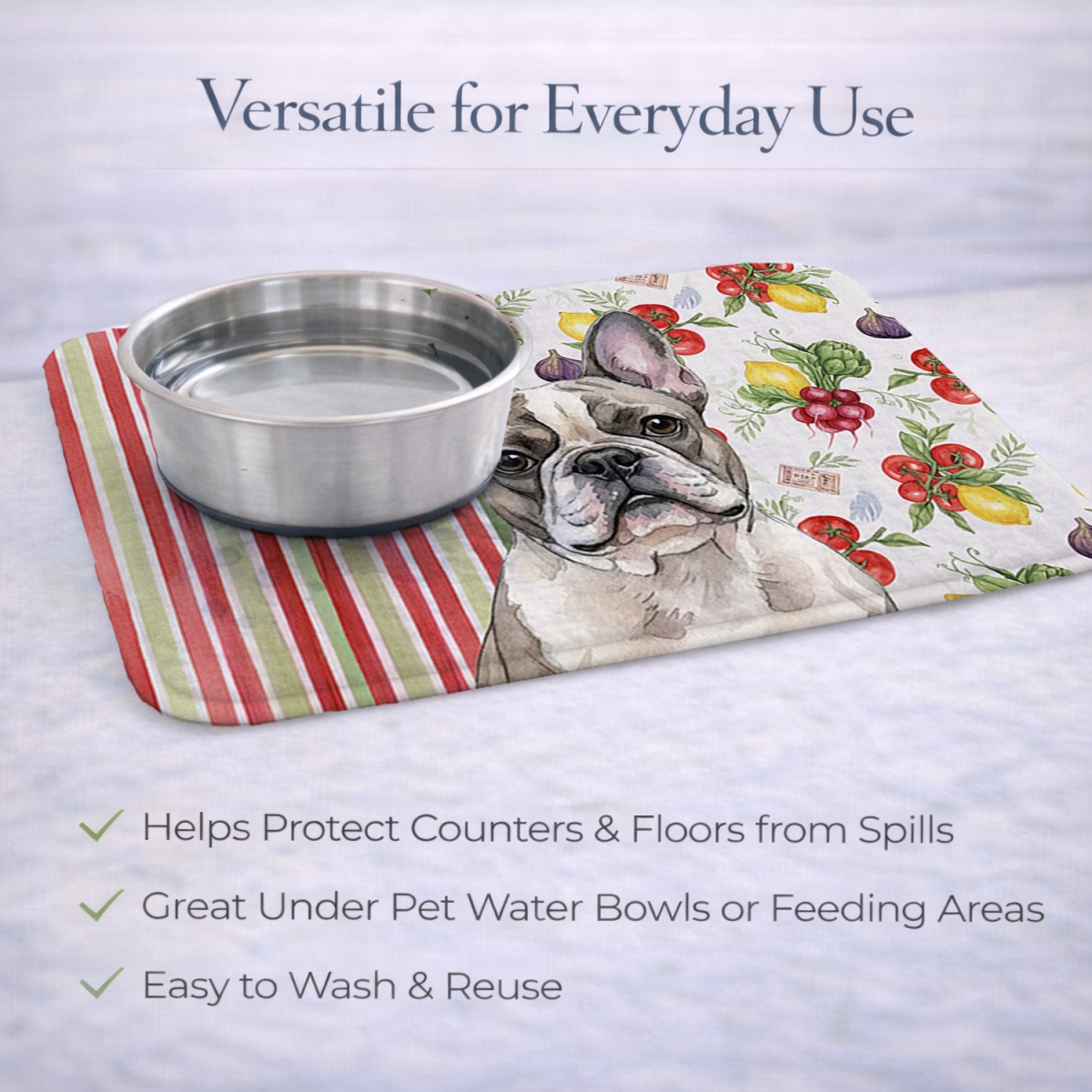 Picture of Carolines Treasures WDK8241DDM 21 x 14 in. Pied French Bulldog Vegetables Dish Drying Mat