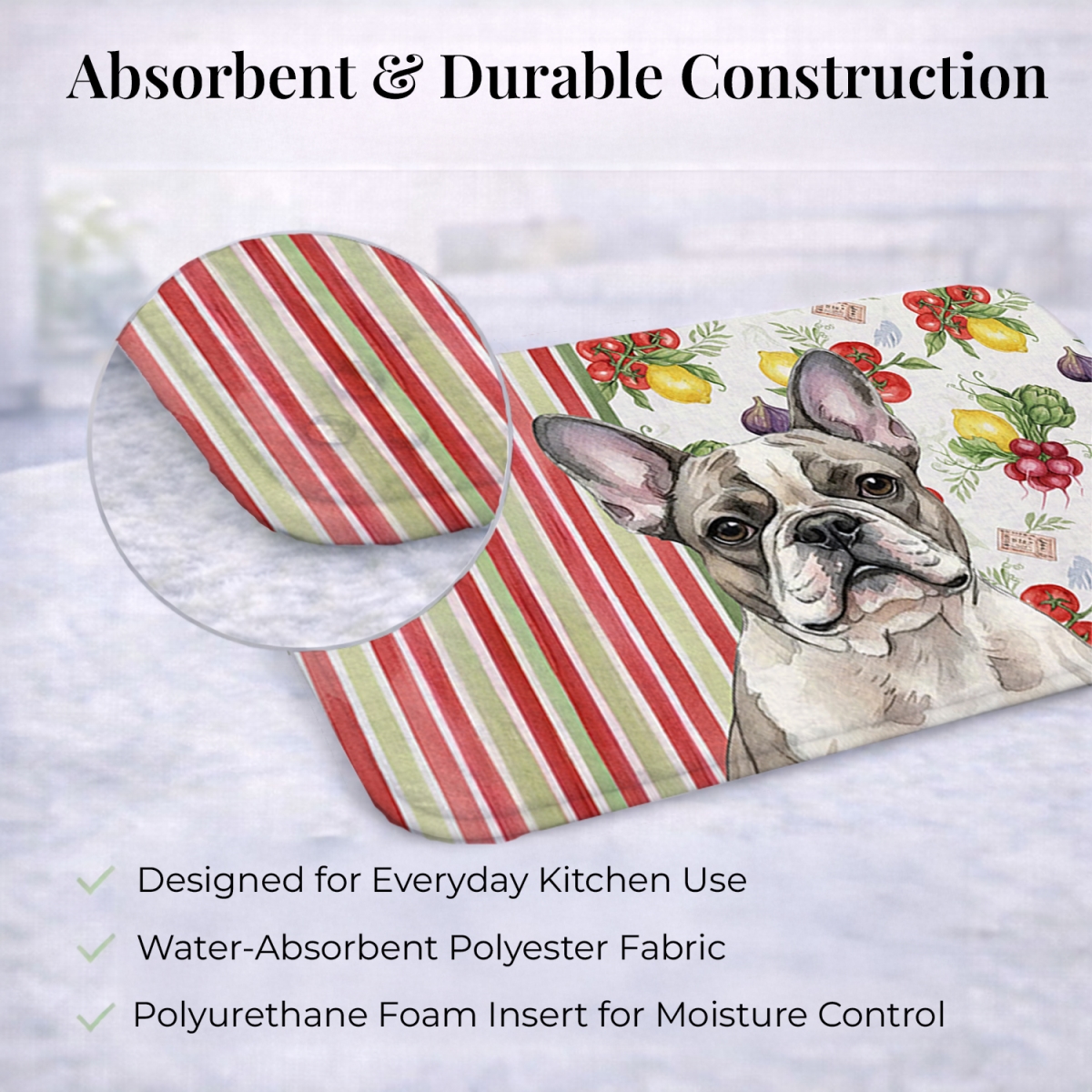 Picture of Carolines Treasures WDK8241DDM 21 x 14 in. Pied French Bulldog Vegetables Dish Drying Mat