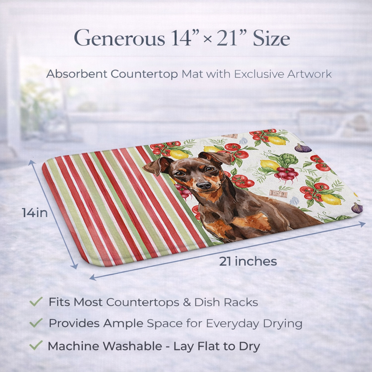 Picture of Carolines Treasures WDK8314DDM 21 x 14 in. Chocolate & Rust Miniature Pinscher Min Pin Vegetables Dish Drying Mat