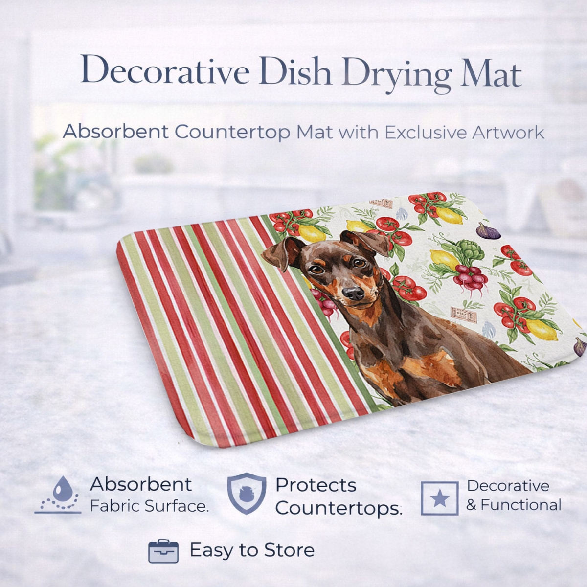 Picture of Carolines Treasures WDK8314DDM 21 x 14 in. Chocolate & Rust Miniature Pinscher Min Pin Vegetables Dish Drying Mat