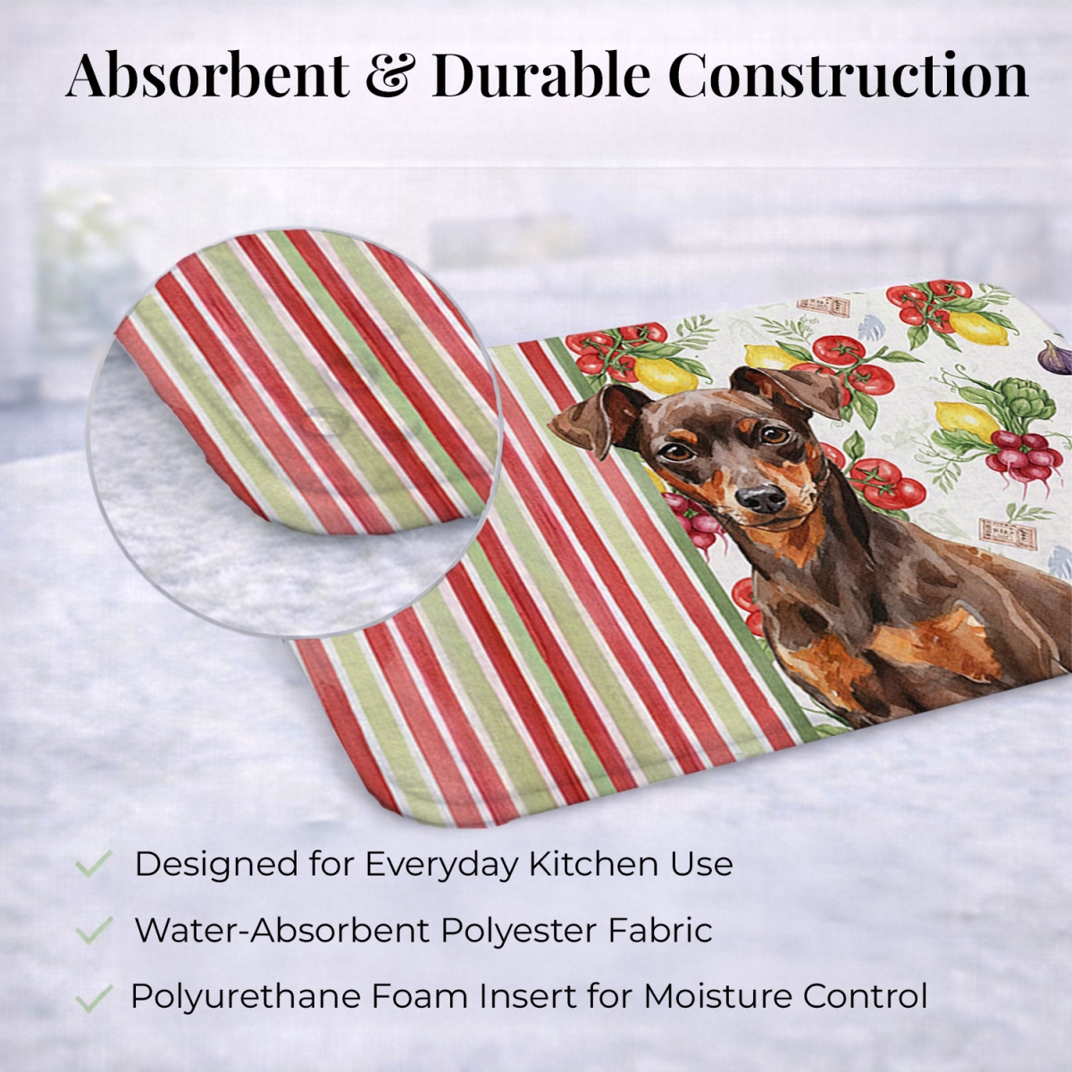 Picture of Carolines Treasures WDK8314DDM 21 x 14 in. Chocolate & Rust Miniature Pinscher Min Pin Vegetables Dish Drying Mat