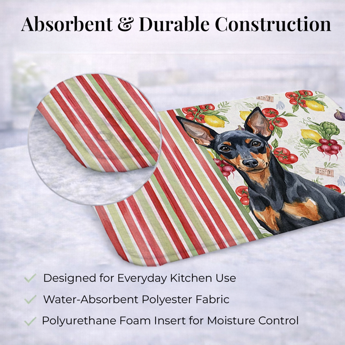 Picture of Carolines Treasures WDK8315DDM 21 x 14 in. Black & Tan Miniature Pinscher Vegetables Dish Drying Mat