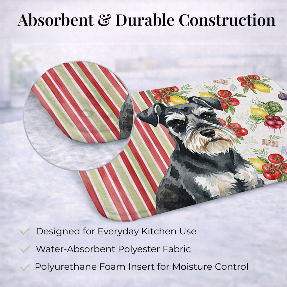 Picture of Carolines Treasures WDK8317DDM 21 x 14 in. Black & Silver Miniature Schnauzer Vegetables Dish Drying Mat