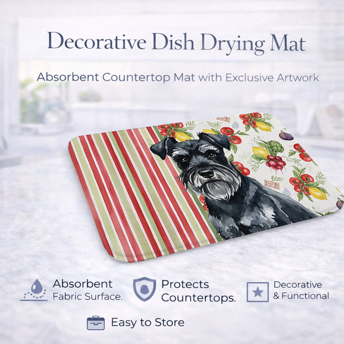 Picture of Carolines Treasures WDK8318DDM 21 x 14 in. Black Miniature Schnauzer Vegetables Dish Drying Mat