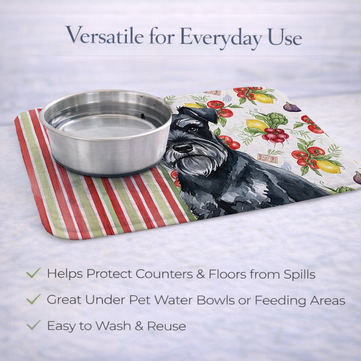 Picture of Carolines Treasures WDK8318DDM 21 x 14 in. Black Miniature Schnauzer Vegetables Dish Drying Mat