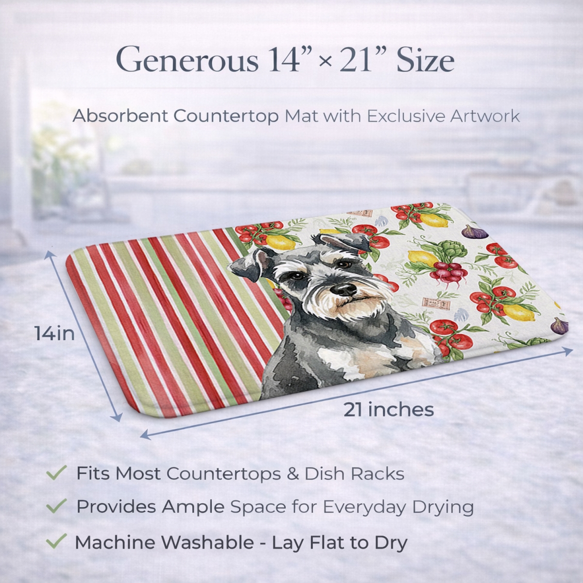 Picture of Carolines Treasures WDK8319DDM 21 x 14 in. Miniature Schnauzer Vegetables Dish Drying Mat