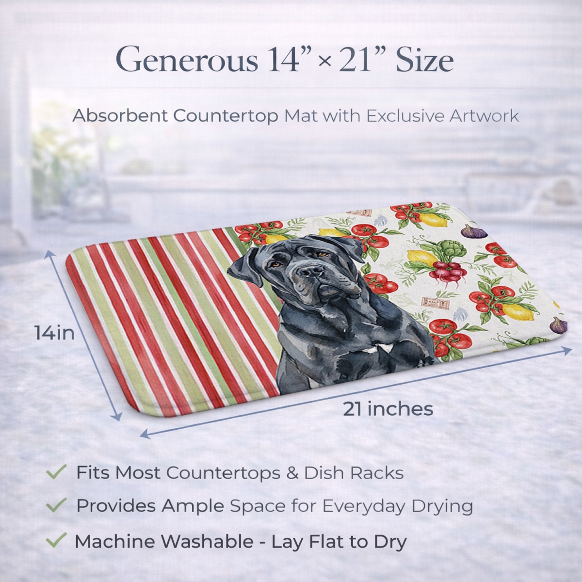 Picture of Carolines Treasures WDK8321DDM 21 x 14 in. Black Neapolitan Mastiff Vegetables Dish Drying Mat