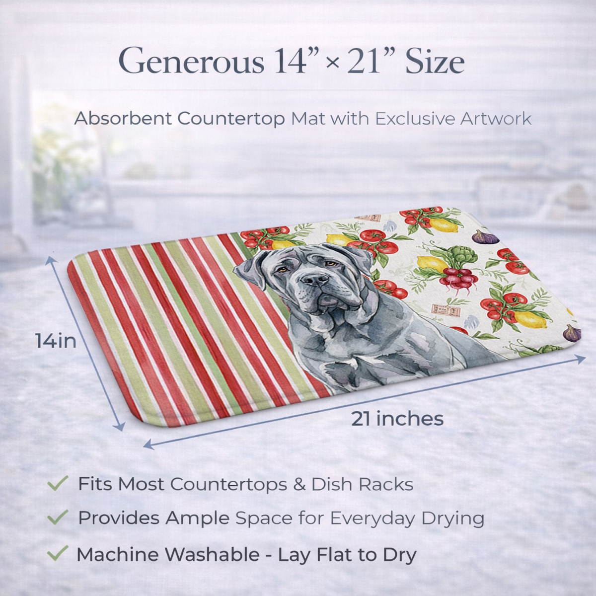Picture of Carolines Treasures WDK8322DDM 21 x 14 in. Blue Neapolitan Mastiff Vegetables Dish Drying Mat