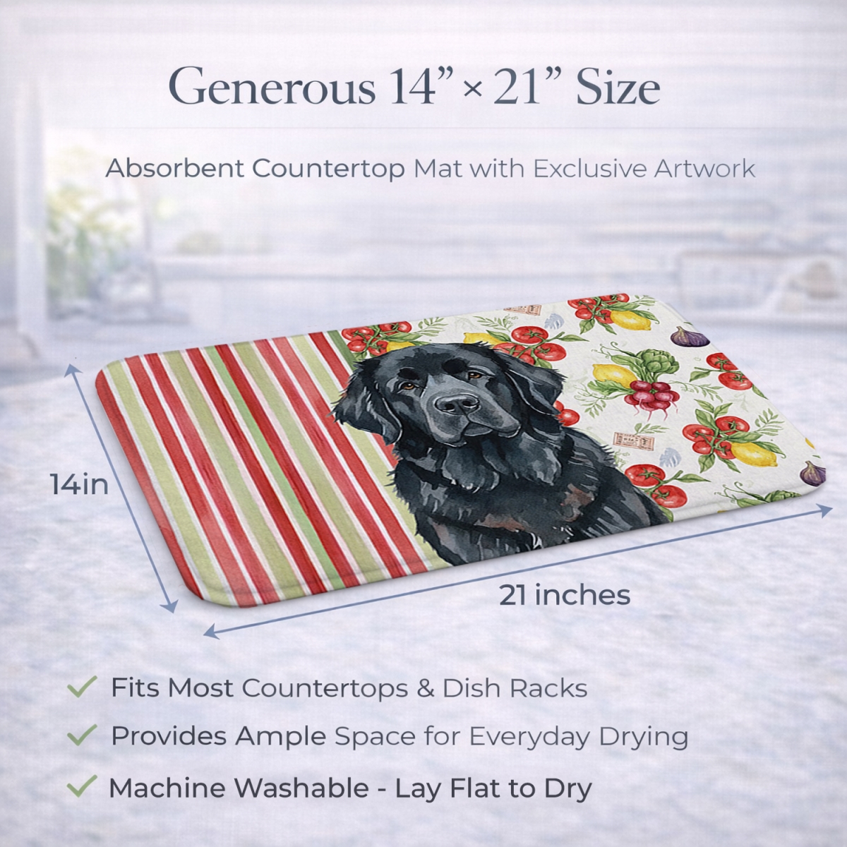 Picture of Carolines Treasures WDK8324DDM 21 x 14 in. Black  foundland Vegetables Dish Drying Mat