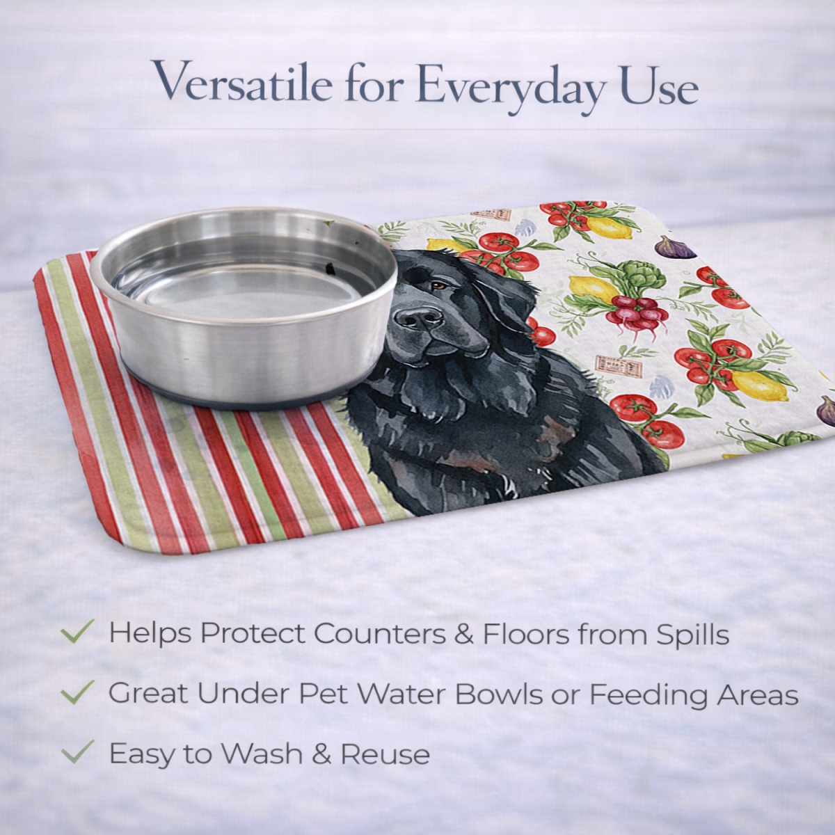 Picture of Carolines Treasures WDK8324DDM 21 x 14 in. Black  foundland Vegetables Dish Drying Mat