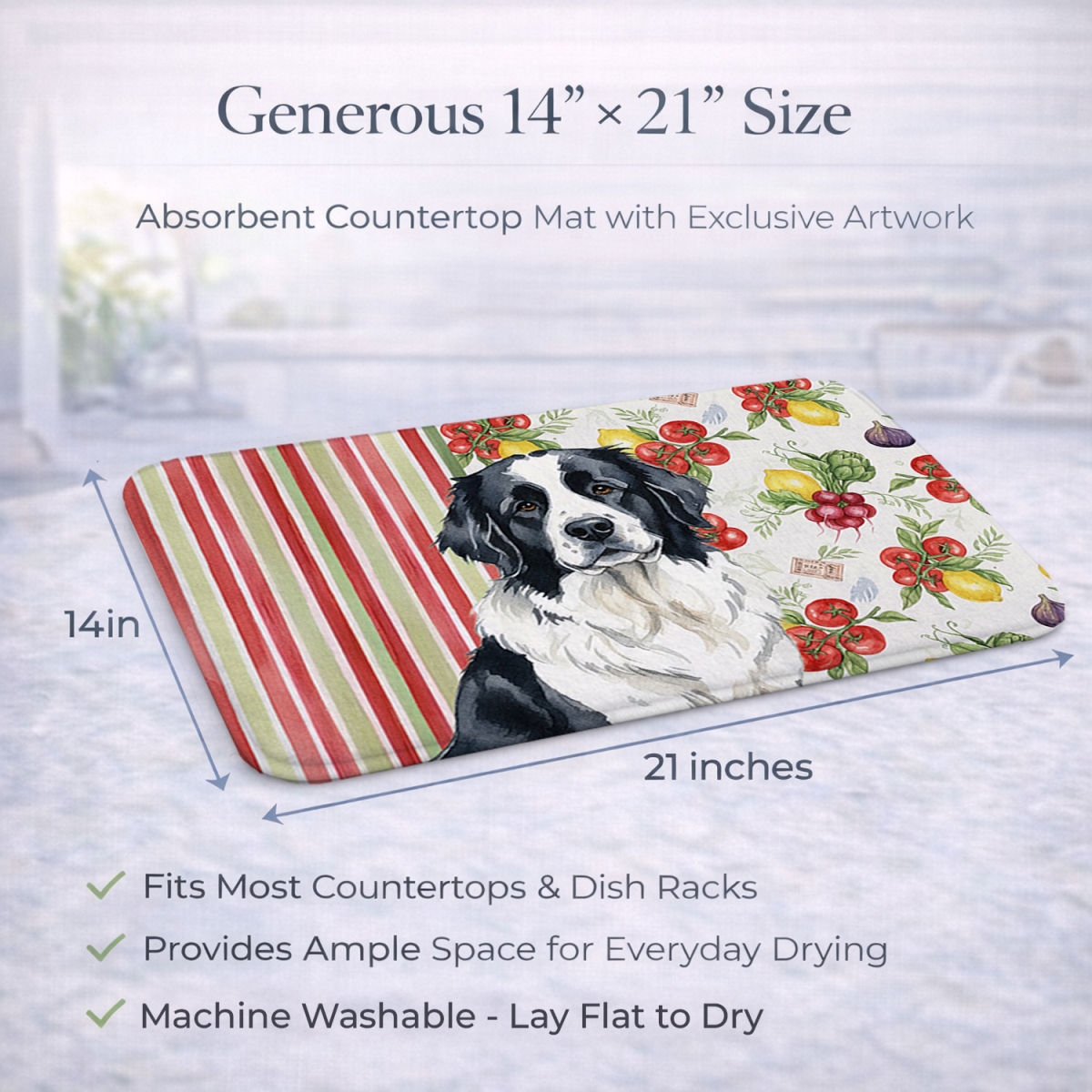 Picture of Carolines Treasures WDK8327DDM 21 x 14 in. Landseer  foundland Vegetables Dish Drying Mat