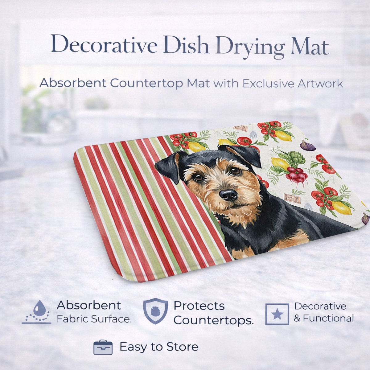 Picture of Carolines Treasures WDK8328DDM 21 x 14 in. Black & Tan Norfolk Terrier Vegetables Dish Drying Mat