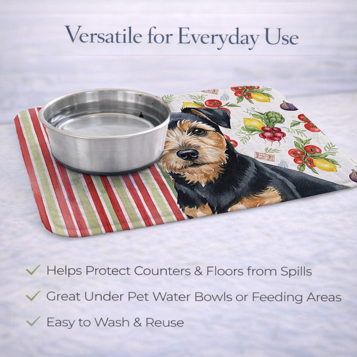 Picture of Carolines Treasures WDK8328DDM 21 x 14 in. Black & Tan Norfolk Terrier Vegetables Dish Drying Mat