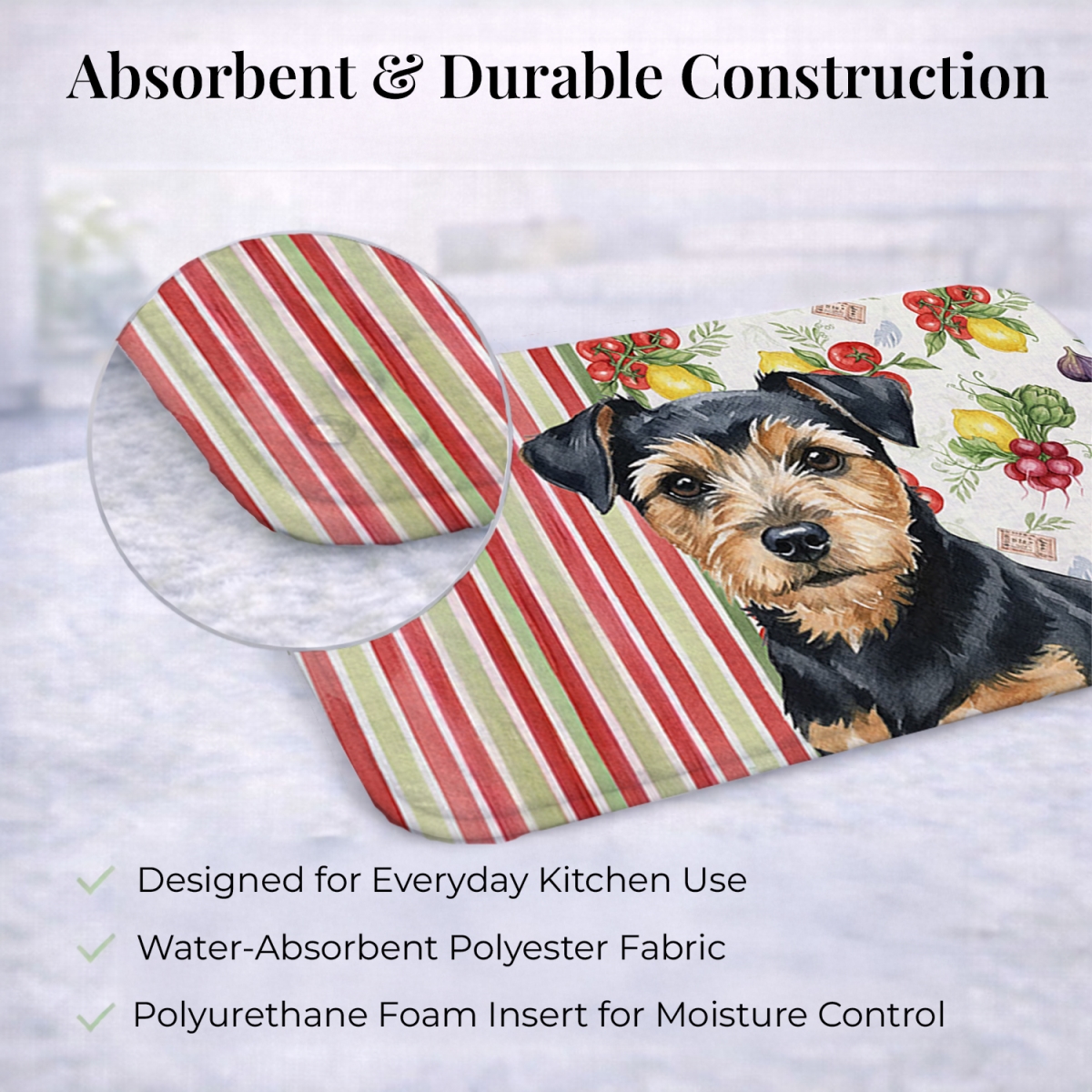 Picture of Carolines Treasures WDK8328DDM 21 x 14 in. Black & Tan Norfolk Terrier Vegetables Dish Drying Mat