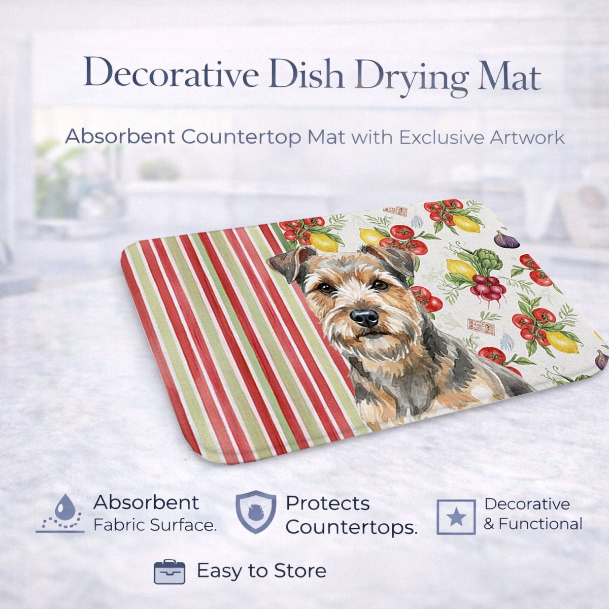 Picture of Carolines Treasures WDK8329DDM 21 x 14 in. Grizzle & Tan Norfolk Terrier Vegetables Dish Drying Mat