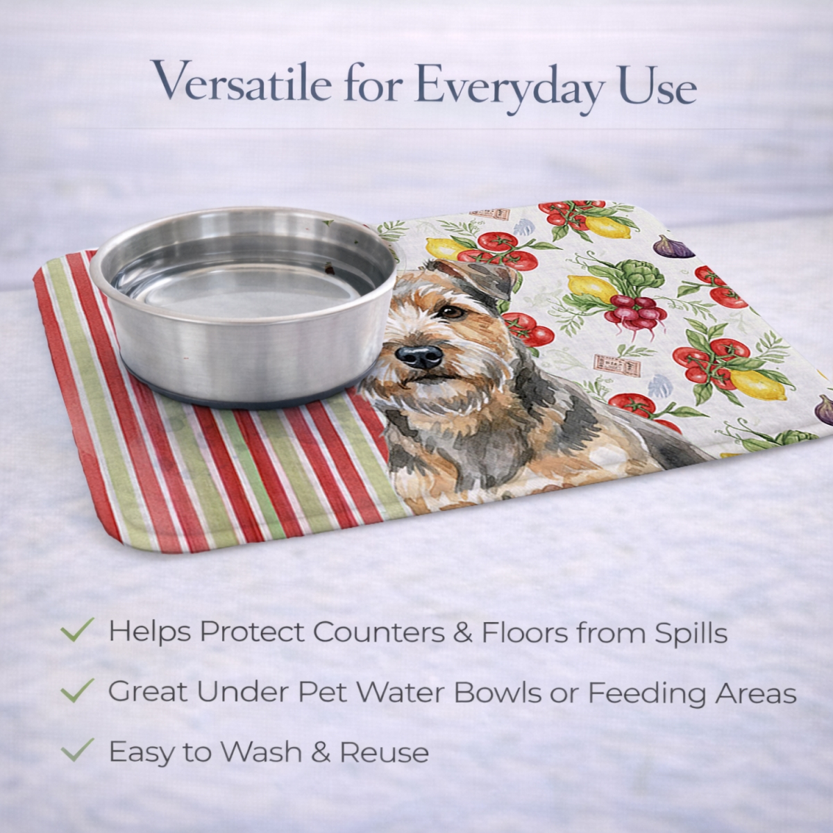Picture of Carolines Treasures WDK8329DDM 21 x 14 in. Grizzle & Tan Norfolk Terrier Vegetables Dish Drying Mat
