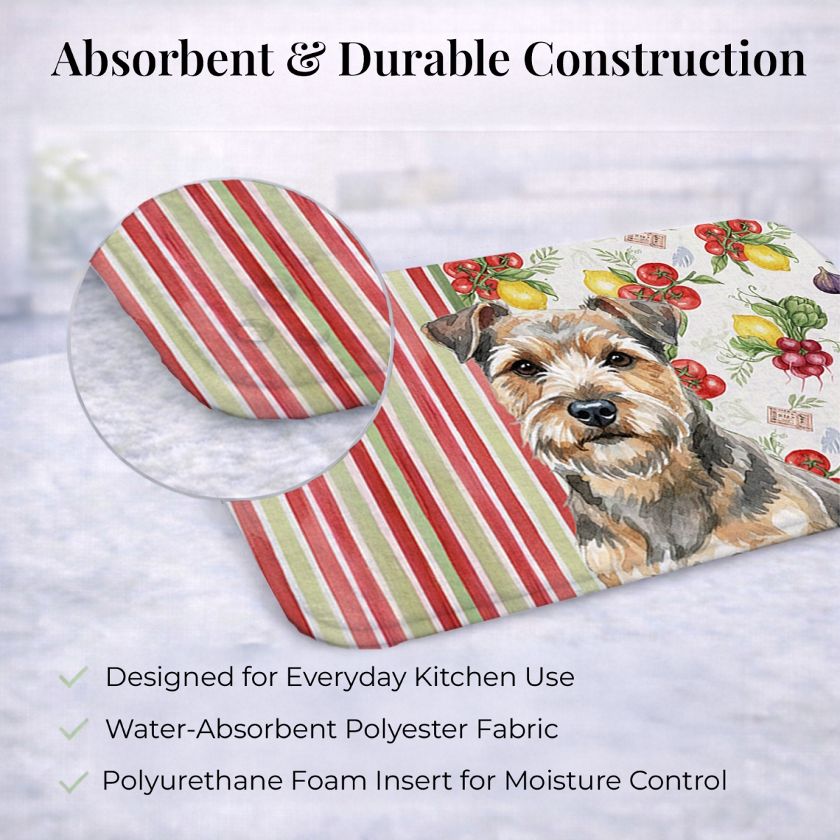 Picture of Carolines Treasures WDK8329DDM 21 x 14 in. Grizzle & Tan Norfolk Terrier Vegetables Dish Drying Mat