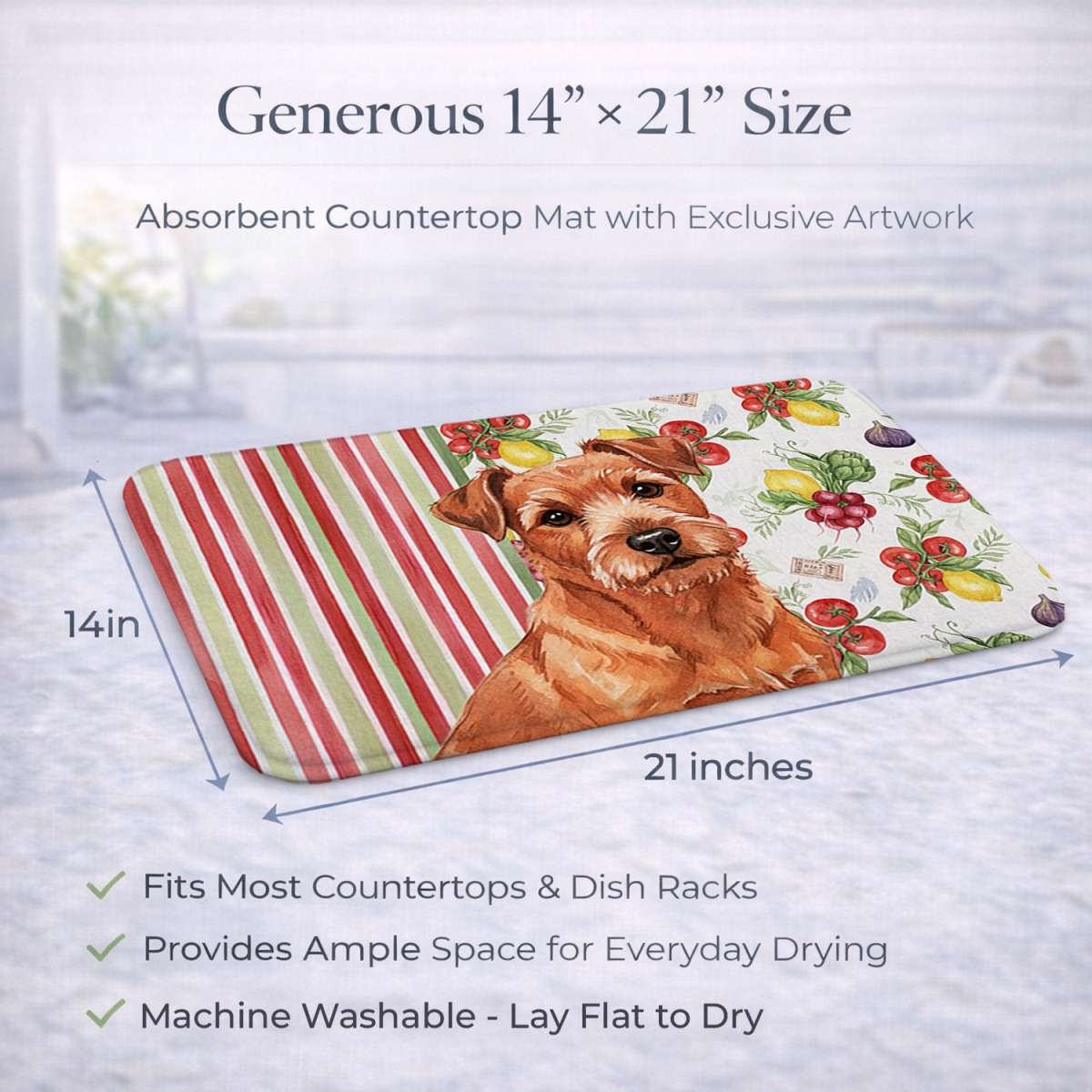 Picture of Carolines Treasures WDK8330DDM 21 x 14 in. Red Norfolk Terrier Vegetables Dish Drying Mat