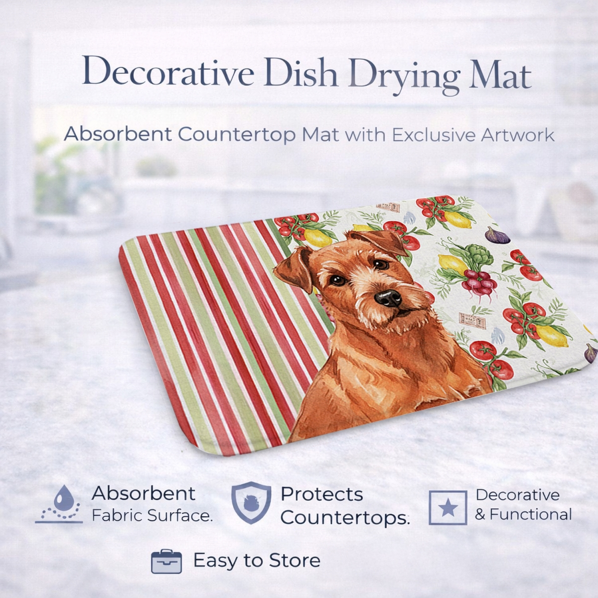Picture of Carolines Treasures WDK8330DDM 21 x 14 in. Red Norfolk Terrier Vegetables Dish Drying Mat