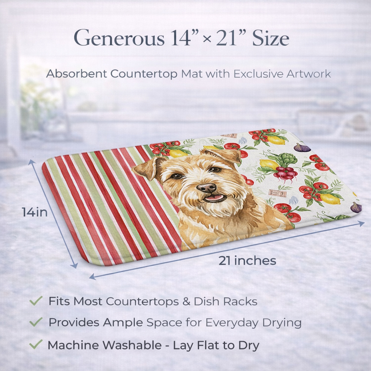 Picture of Carolines Treasures WDK8331DDM 21 x 14 in. Wheaten Norfolk Terrier Vegetables Dish Drying Mat