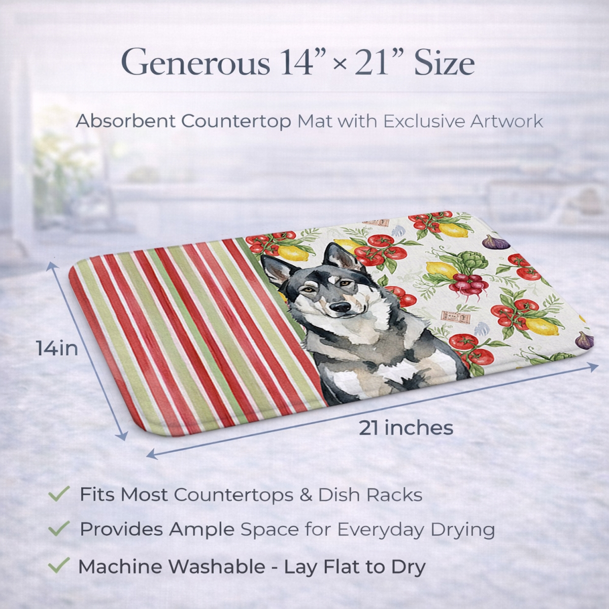 Picture of Carolines Treasures WDK8332DDM 21 x 14 in. Norwegian Elkhound Vegetables Dish Drying Mat