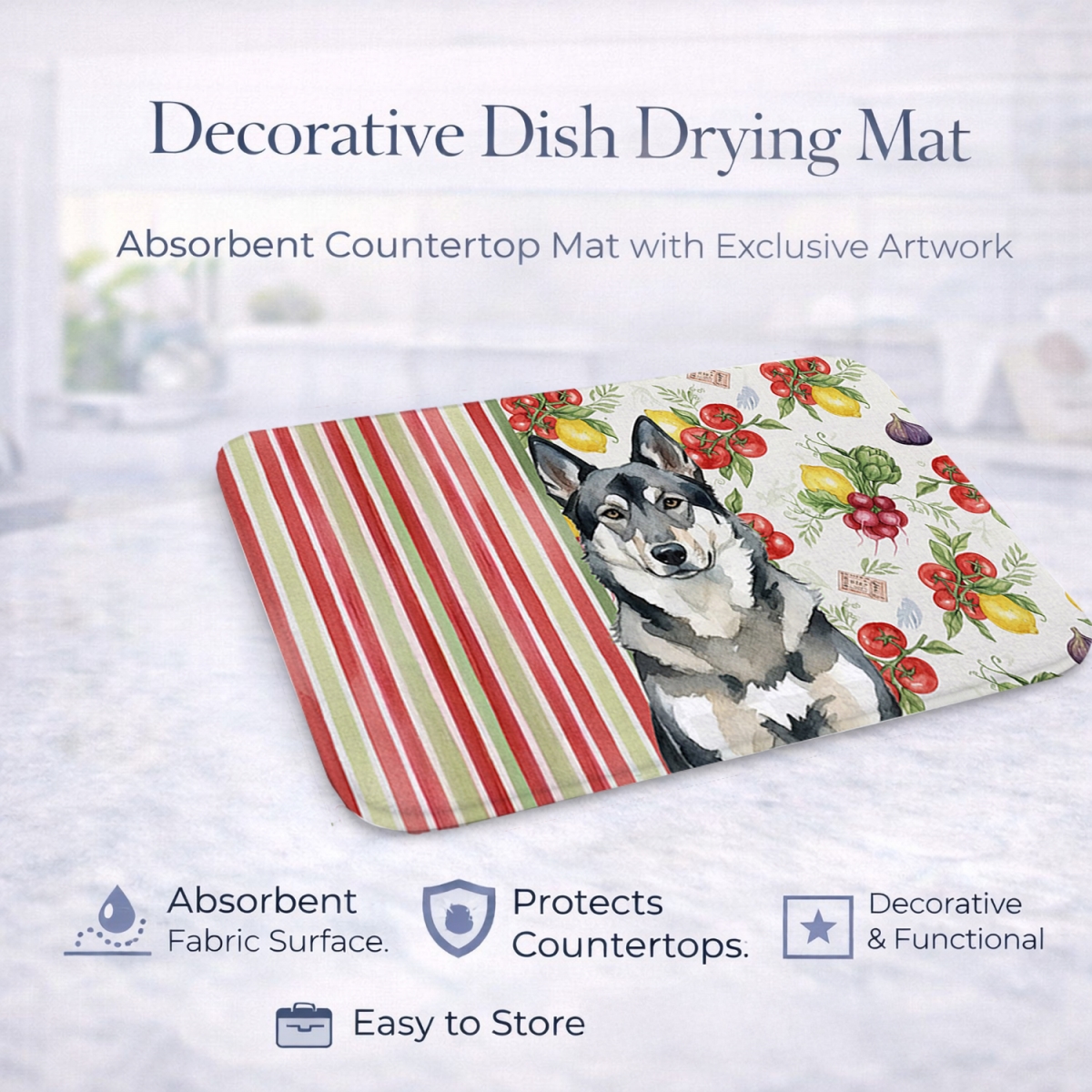 Picture of Carolines Treasures WDK8332DDM 21 x 14 in. Norwegian Elkhound Vegetables Dish Drying Mat