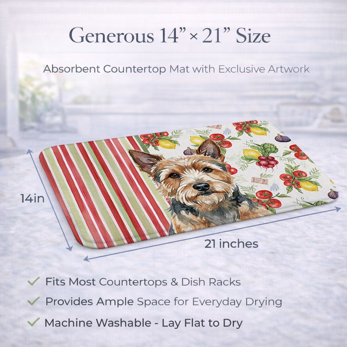 Picture of Carolines Treasures WDK8333DDM 21 x 14 in. Norwich Terrier Vegetables Dish Drying Mat