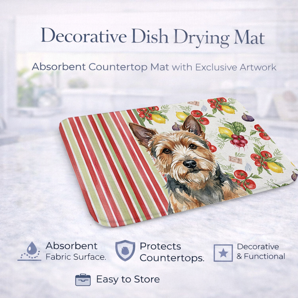 Picture of Carolines Treasures WDK8333DDM 21 x 14 in. Norwich Terrier Vegetables Dish Drying Mat