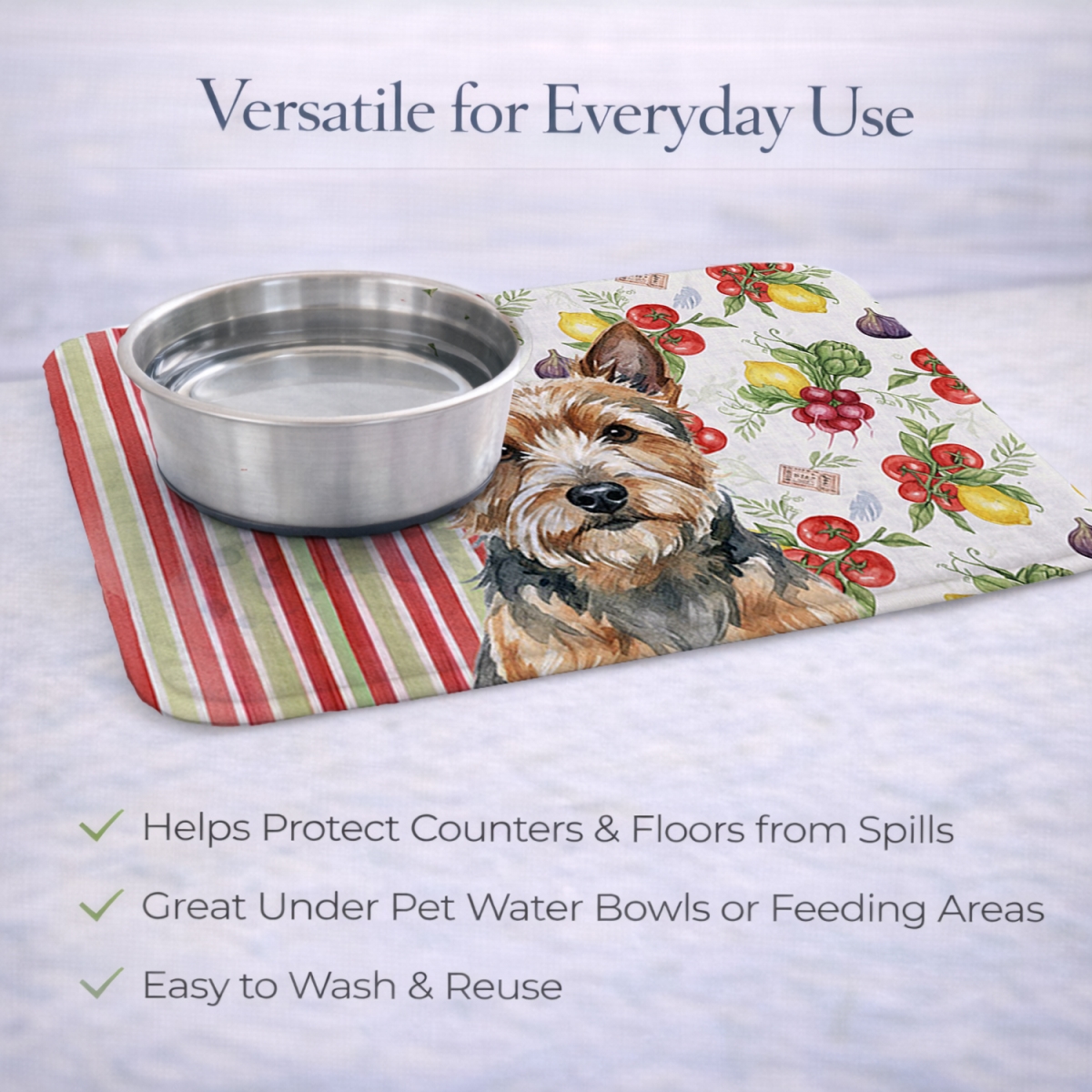 Picture of Carolines Treasures WDK8333DDM 21 x 14 in. Norwich Terrier Vegetables Dish Drying Mat