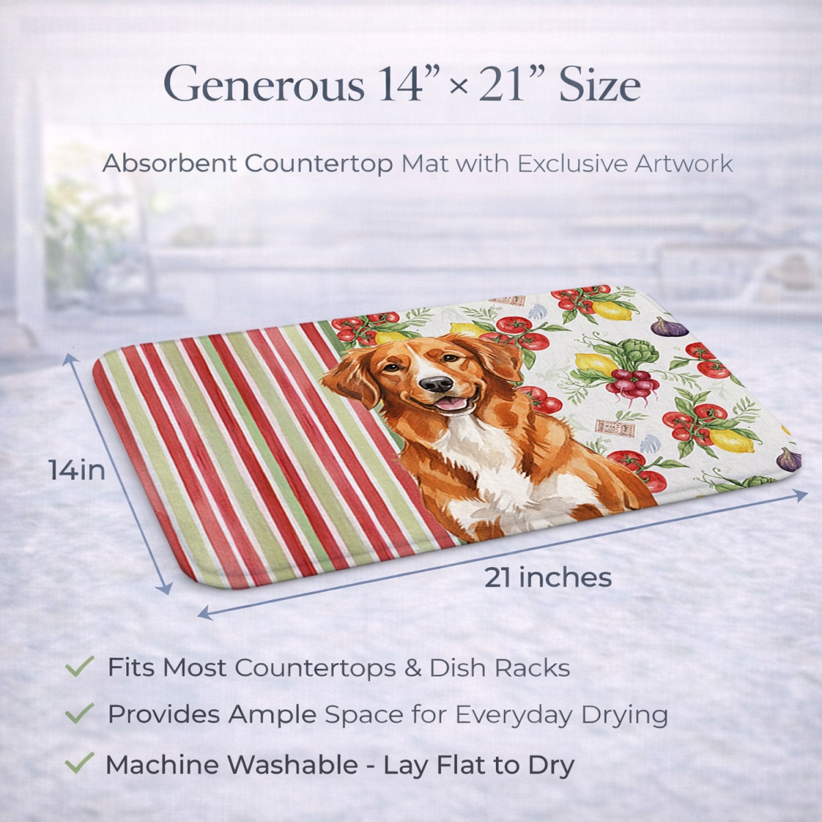 Picture of Carolines Treasures WDK8335DDM 21 x 14 in. Orange Nova Scotia Duck Tolling Retriever Vegetables Dish Drying Mat