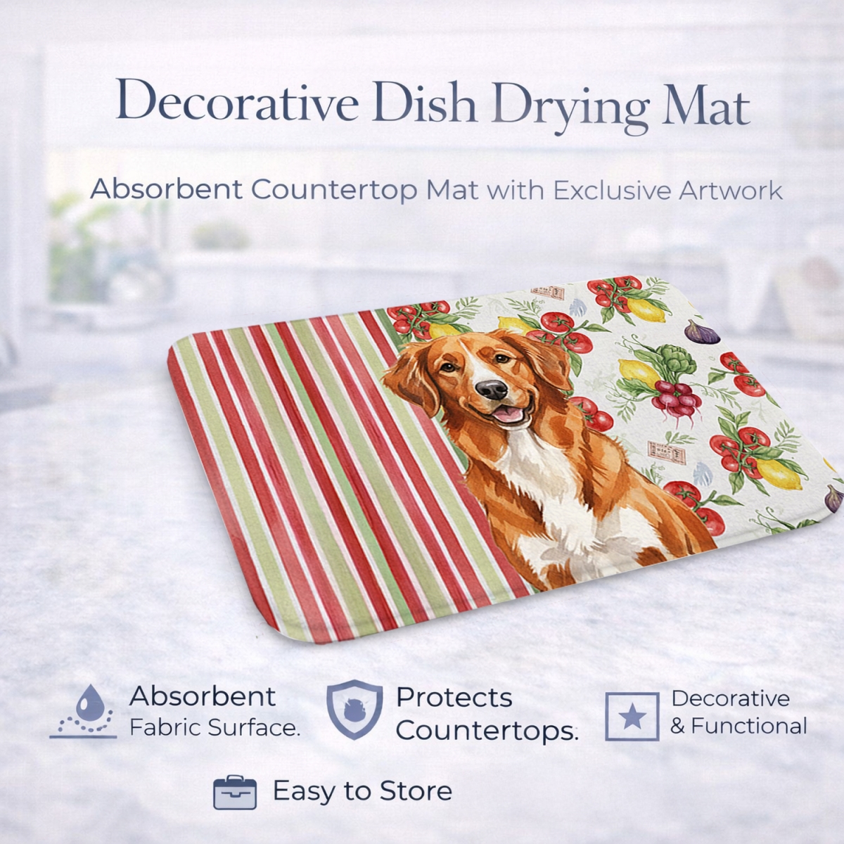Picture of Carolines Treasures WDK8335DDM 21 x 14 in. Orange Nova Scotia Duck Tolling Retriever Vegetables Dish Drying Mat