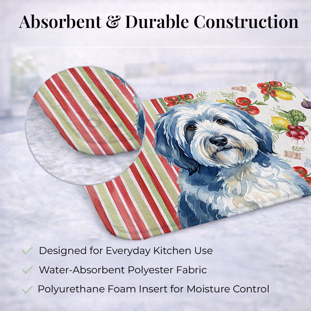 Picture of Carolines Treasures WDK8336DDM 21 x 14 in. Blue & White Old English Sheepdog Vegetables Dish Drying Mat