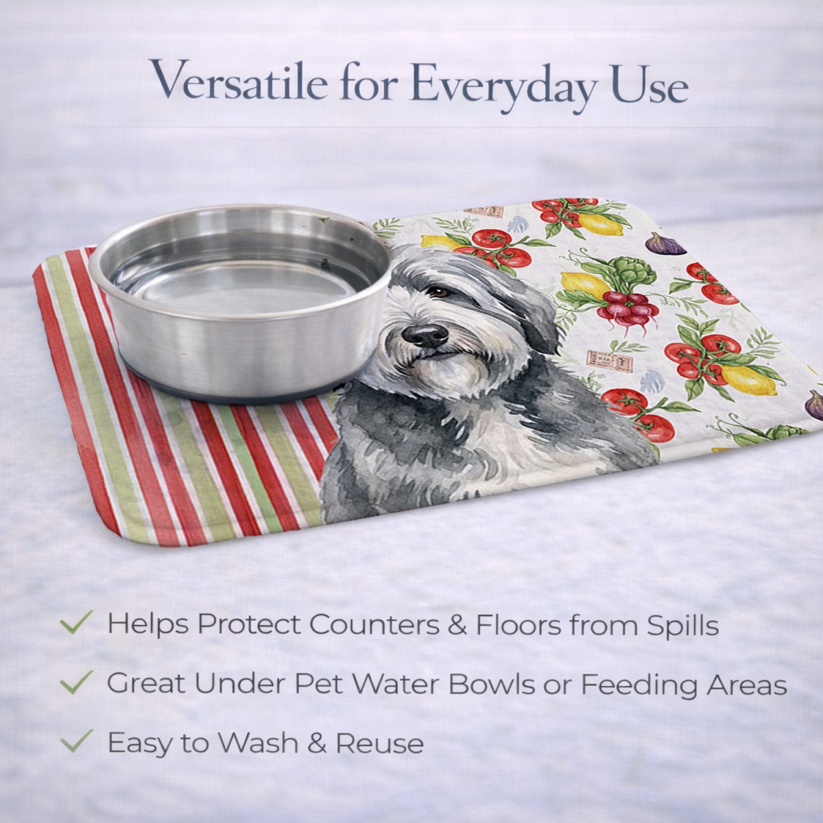 Picture of Carolines Treasures WDK8337DDM 21 x 14 in. Gray & White Old English Sheepdog Vegetables Dish Drying Mat