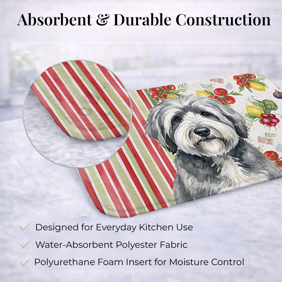 Picture of Carolines Treasures WDK8337DDM 21 x 14 in. Gray & White Old English Sheepdog Vegetables Dish Drying Mat