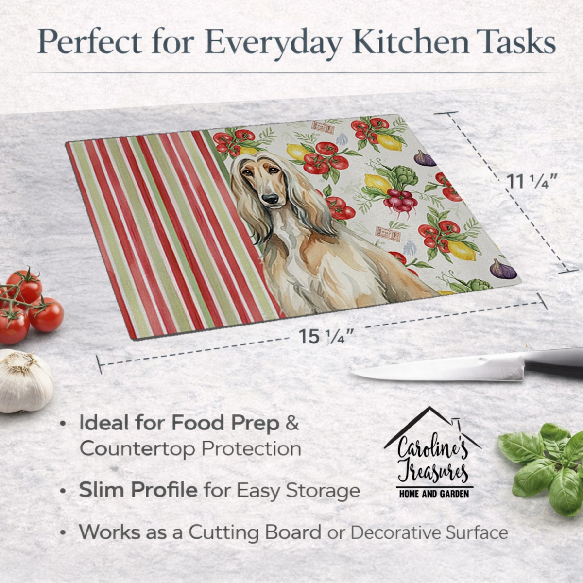 Picture of Carolines Treasures WDK8066LCB 11.25 x 15.25 in. Afghan Hound Vegetables Glass Cutting Board