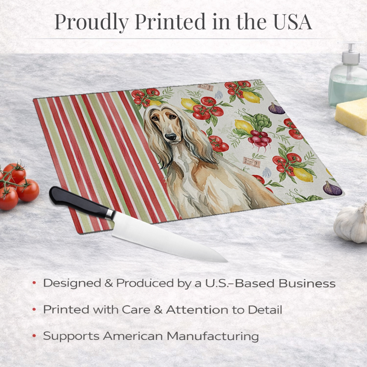 Picture of Carolines Treasures WDK8066LCB 11.25 x 15.25 in. Afghan Hound Vegetables Glass Cutting Board