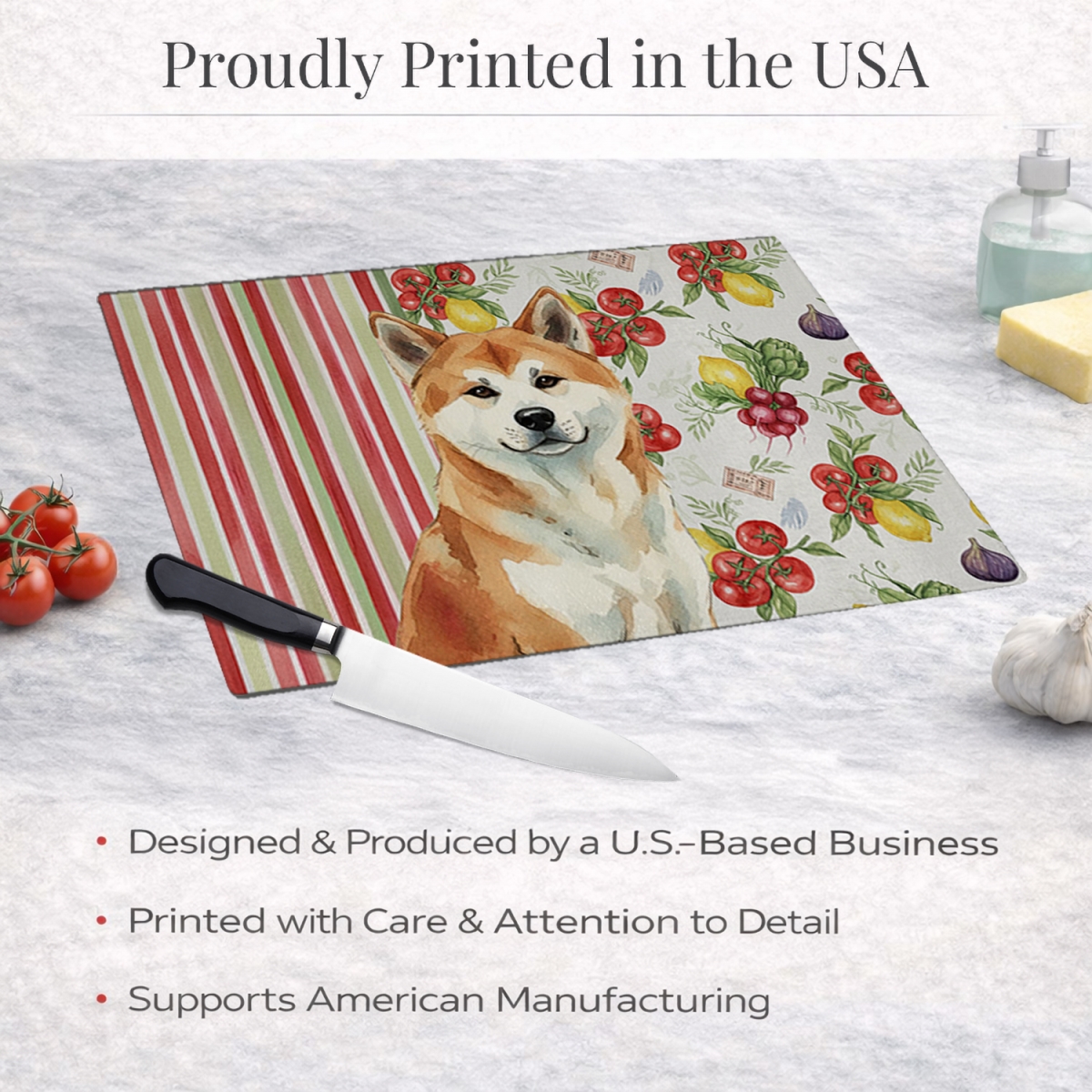 Picture of Carolines Treasures WDK8070LCB 11.25 x 15.25 in. Red Akita Vegetables Glass Cutting Board